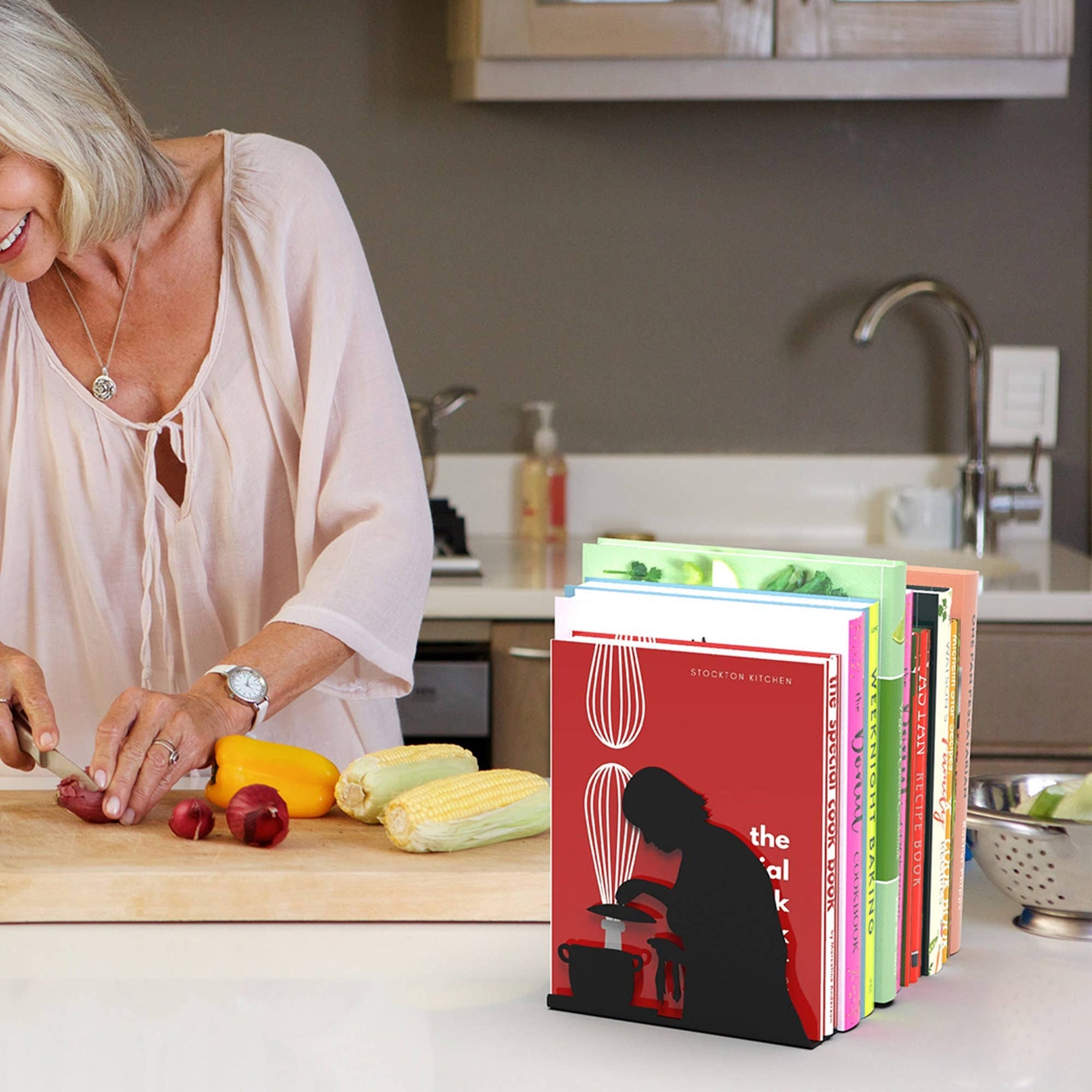 Artori Design LLC - Chef Laser-Cut Metal Bookends for Cookbooks Regular