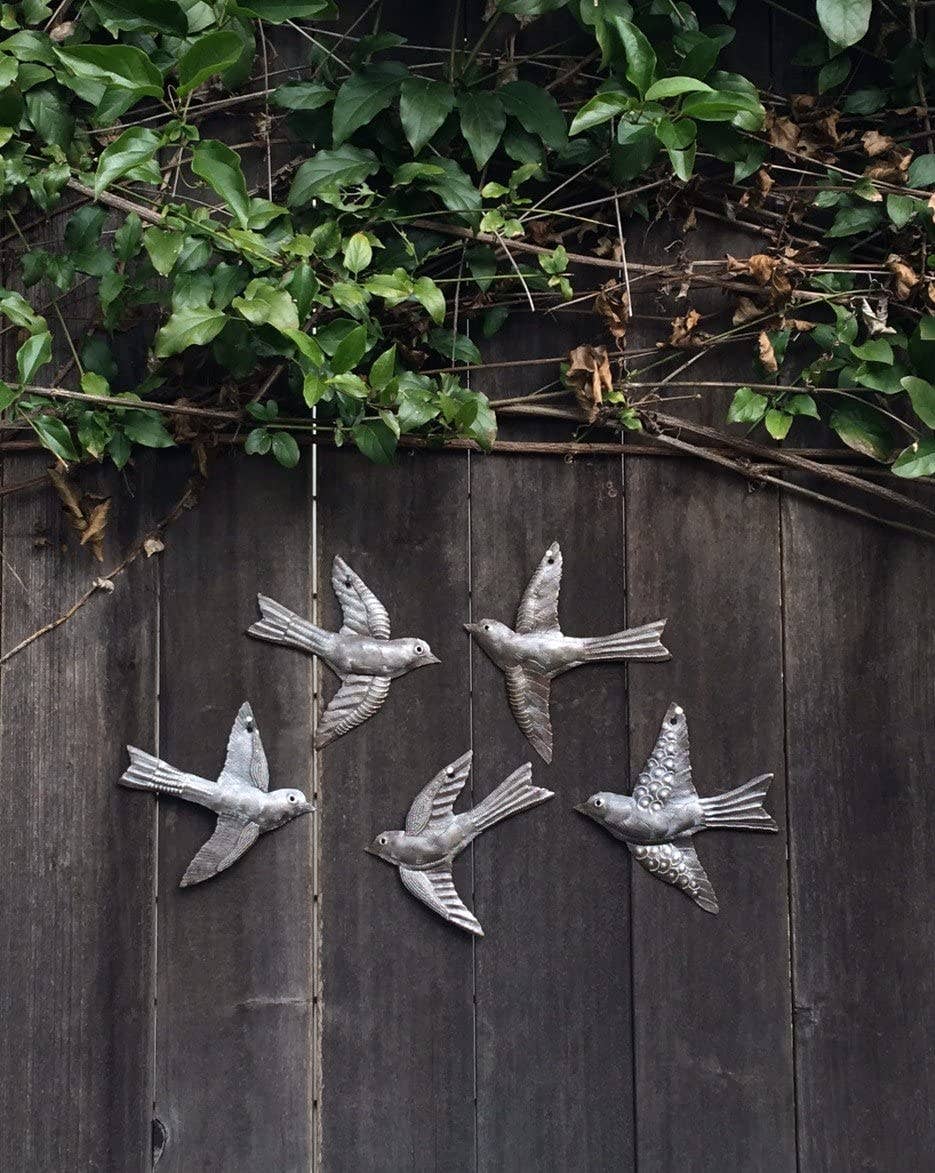 Haiti Fair Trade~ It's Cactus - Set of 5 Birds , Garden Home Decor, Metal Plaques 6" Regular