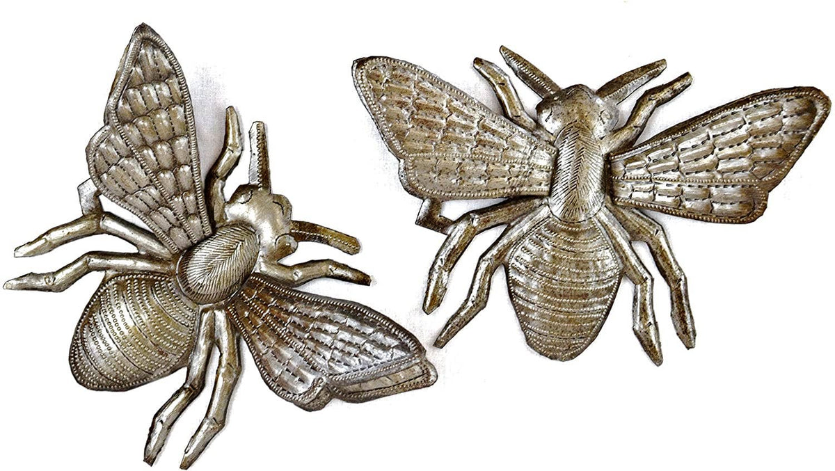 Haiti Fair Trade~ It's Cactus - 6" Metal Bee Garden Art Set of 2 Recycled Fair Trade Haiti Regular