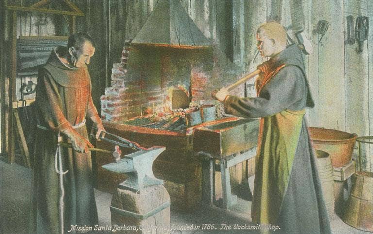 Found Image Press - Magnet SB-185 Monks in Blacksmith Shop, Santa Barbara Missio