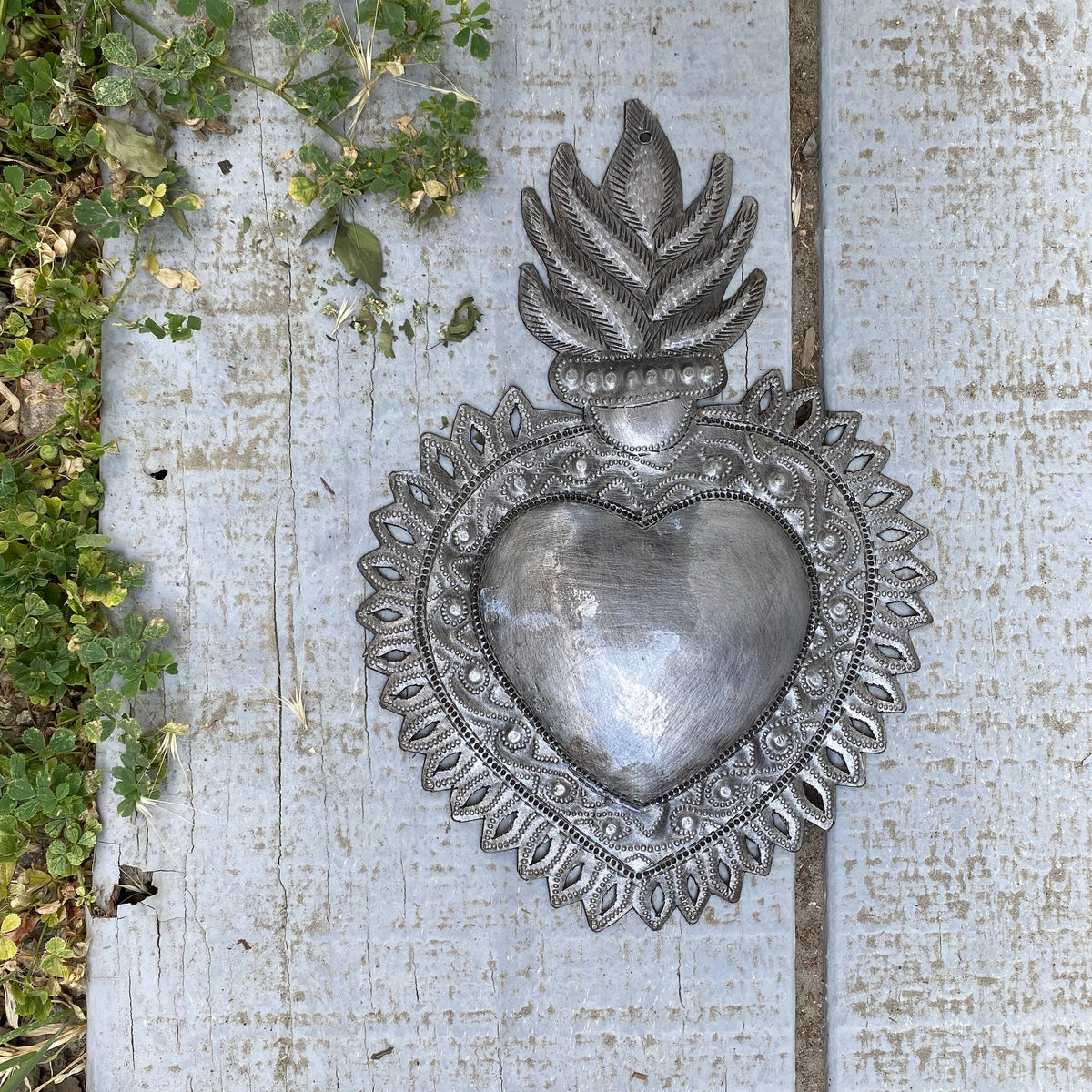 Haiti Fair Trade~ It's Cactus - Sacred Heart, Haiti Flaming Heart, Religious Folk Art 7"x10' Regular