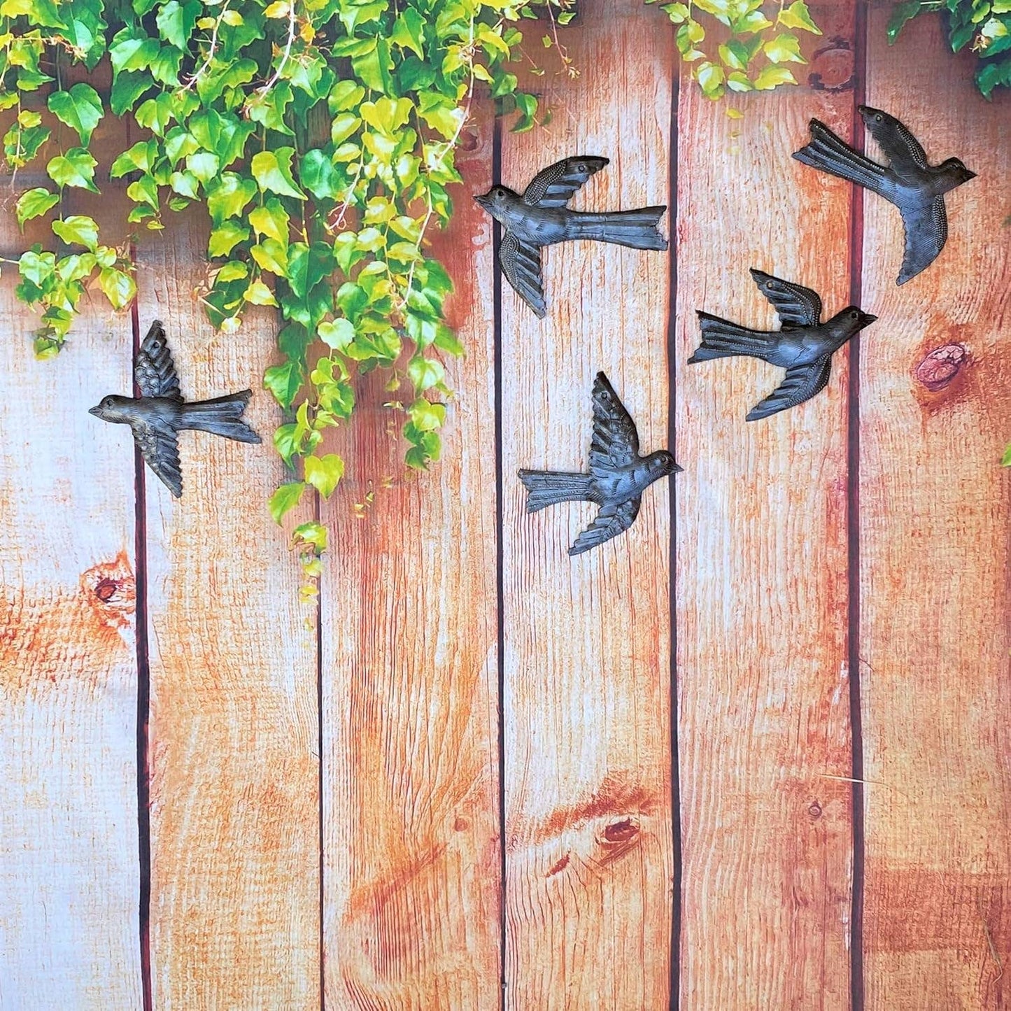 Haiti Fair Trade~ It's Cactus - Set of 5 Birds, Garden Home Décor, Metal Plaques 4" Regular