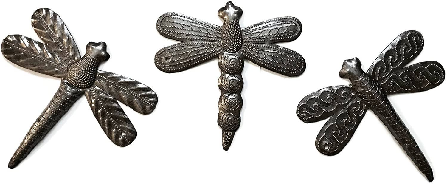 Haiti Fair Trade~ It's Cactus - 6" Metal Dragonfly Garden Art, Haiti Fair Trade Set of 3 Regular