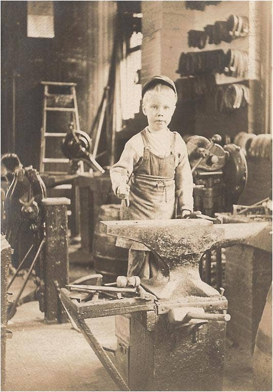 Found Image Press - Magnet AA-231 Little Boy in Blacksmith Shop