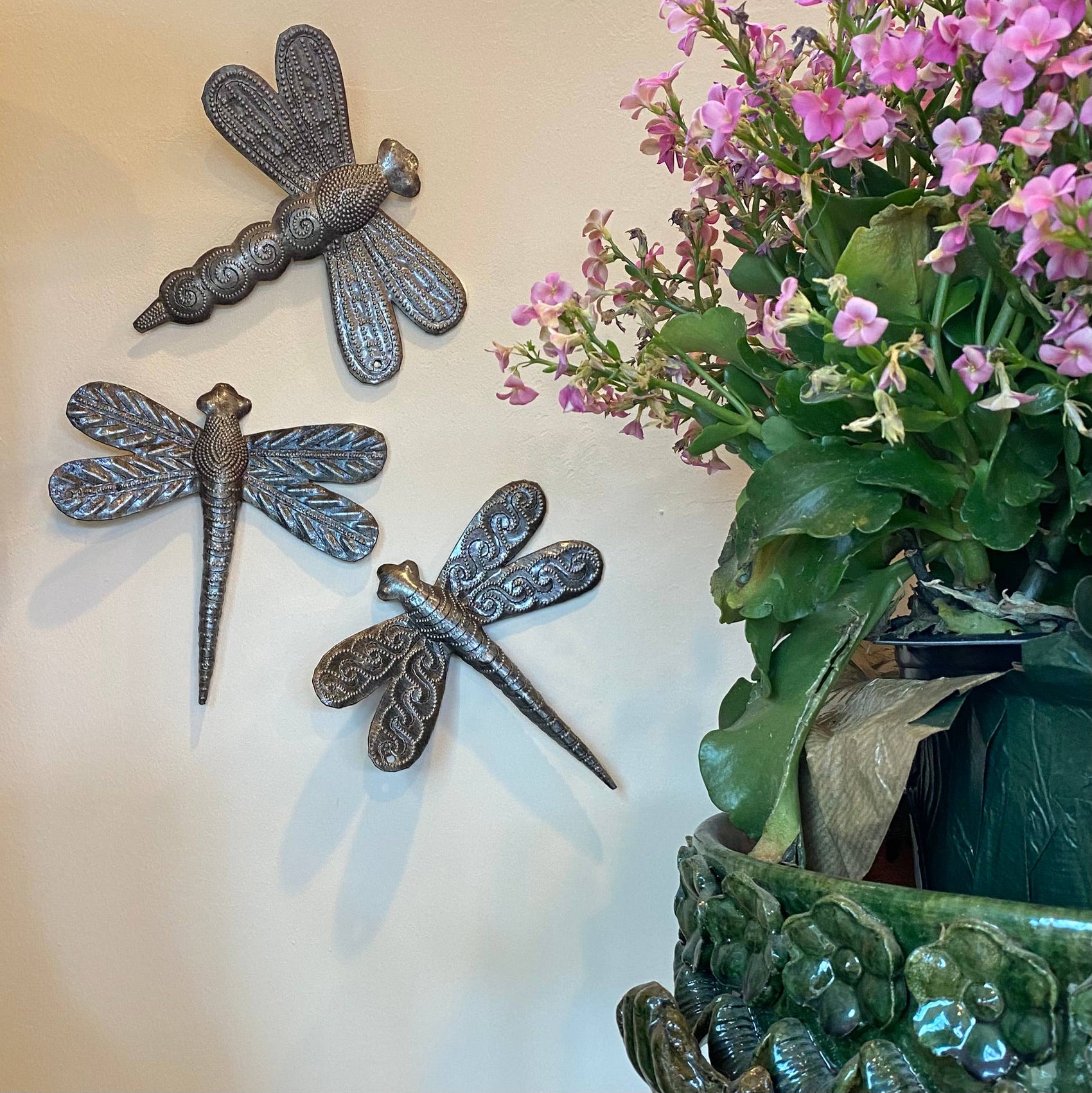 Haiti Fair Trade~ It's Cactus - 6" Metal Dragonfly Garden Art, Haiti Fair Trade Set of 3 Regular