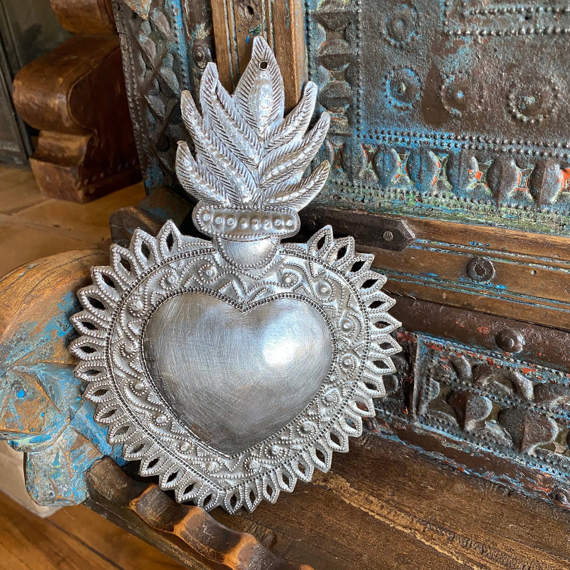 Haiti Fair Trade~ It's Cactus - Sacred Heart, Haiti Flaming Heart, Religious Folk Art 7"x10' Regular