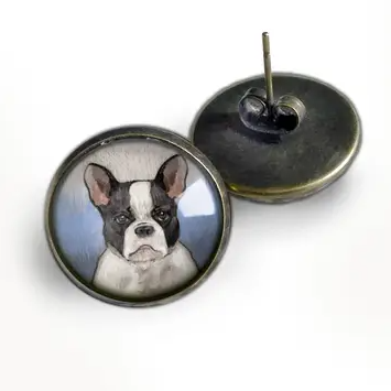 The Divine Iguana: Best Friends Pied French Bulldog Stud Earrings