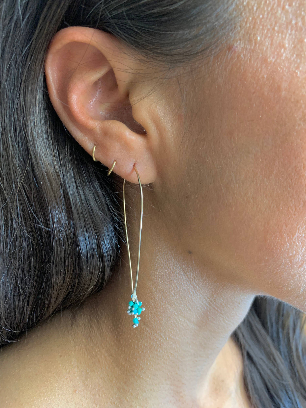 YedOmi Jewelry - Turquoise Tear Hoop Earrings: Sterling Silver