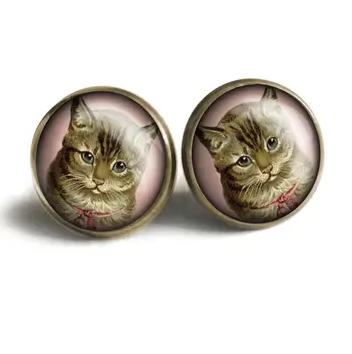The Divine Iguana: Best Friends Victorian Tabby Cat Stud Earrings