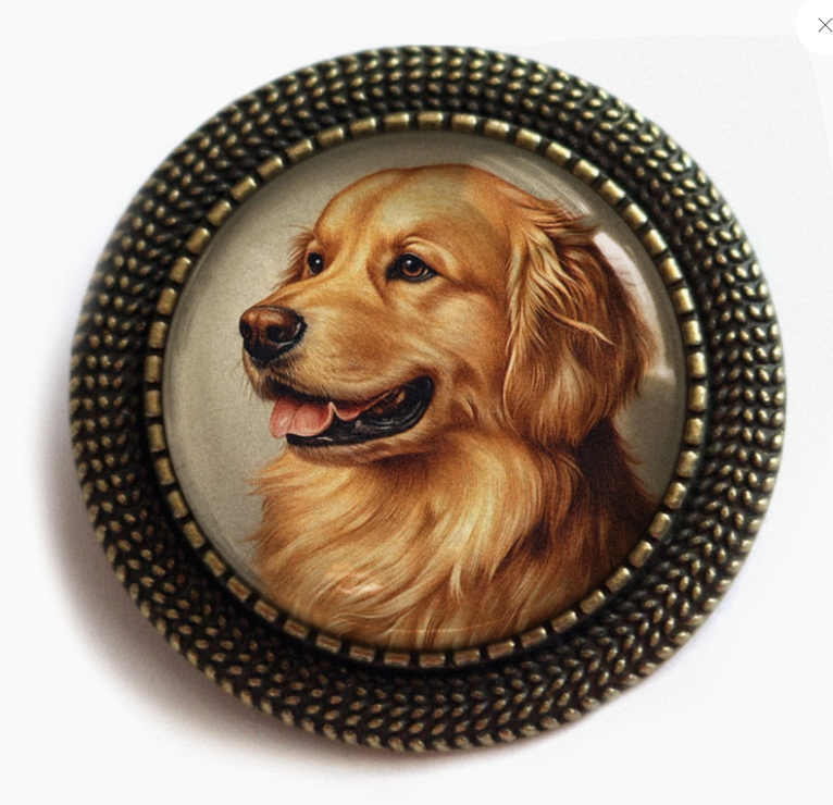 The Divine Iguana: Best Friends Golden Retriever Dog Brooch