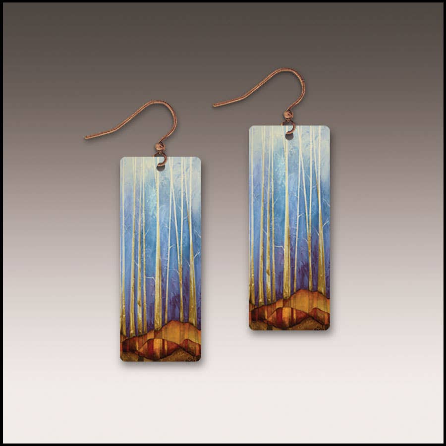 Illustrated Light & DC Designs - Cool Forest Rectangle Handmade Earrings Regular