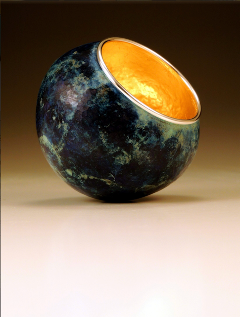 David Huang: Luminosity #1992. Copper, Fine Silver,23k Gold Leaf, Turbulent Blue Patina