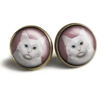The Divine Iguana: Best Friends Long White Haired Cat Stud Earrings