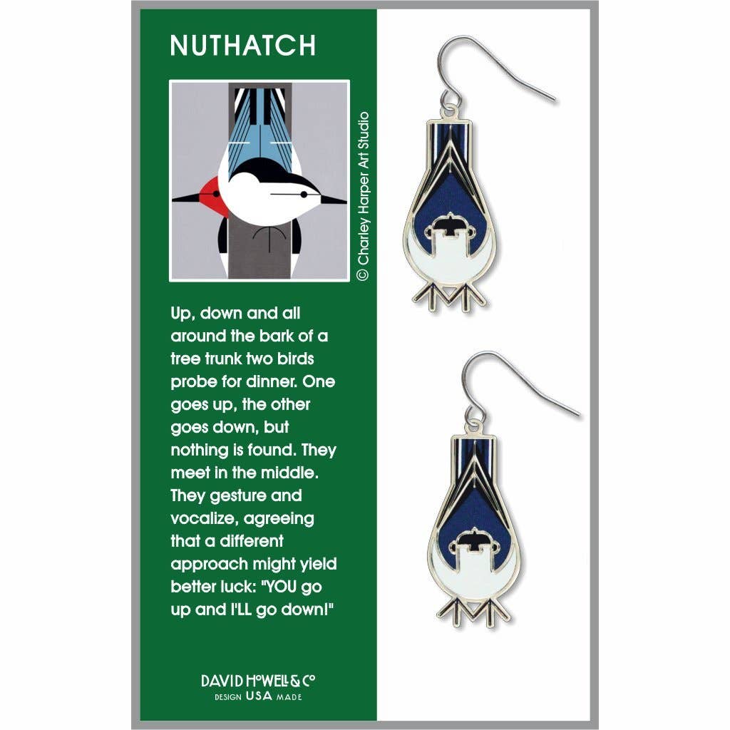David Howell and Company - Charley Harper's Nuthatch Earrings, MADE in USA Regular
