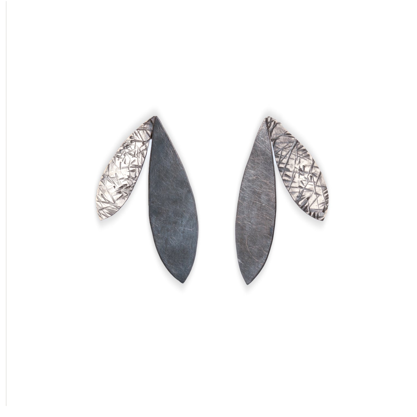 Linda Azar: Earrings, XL Double Feather - sterling silver