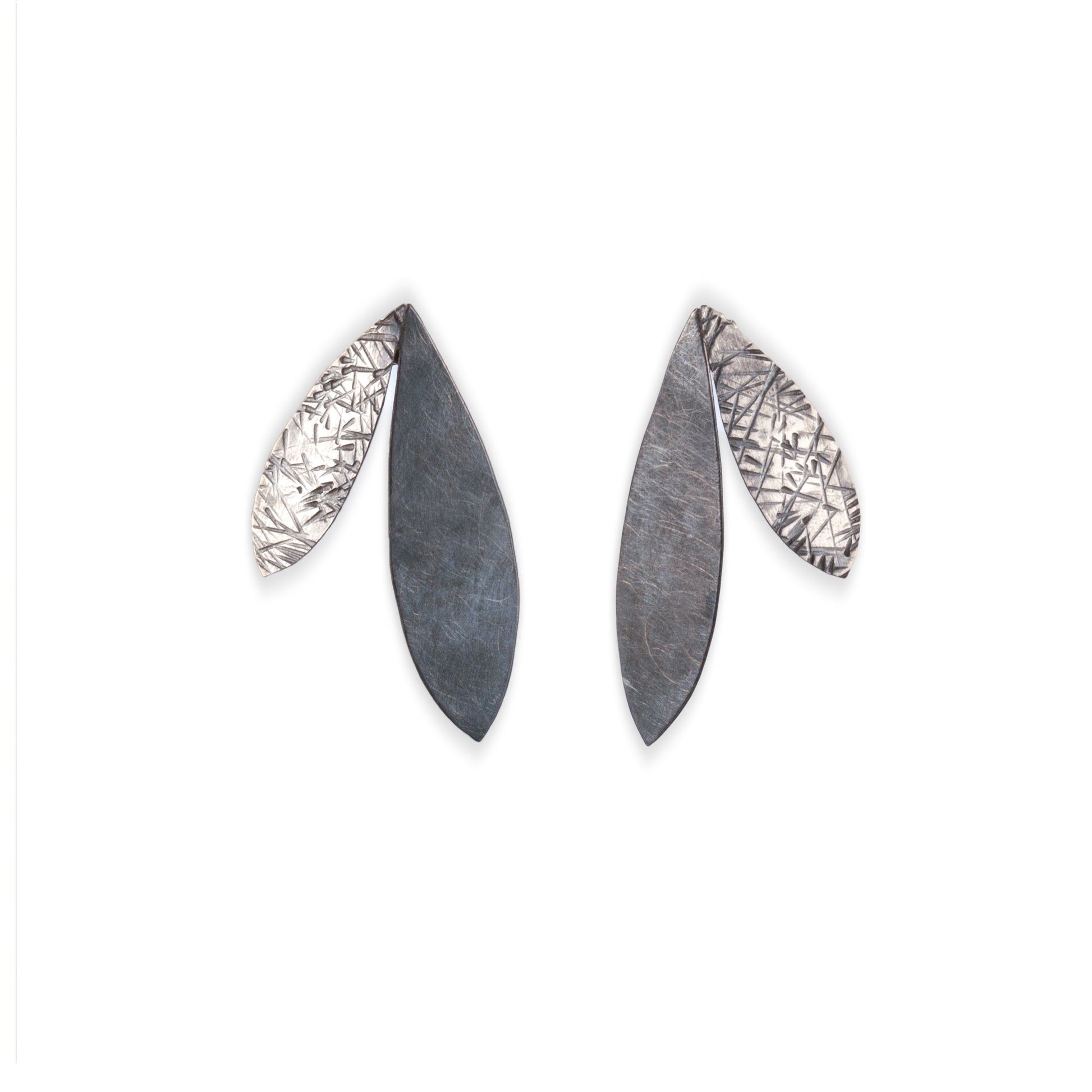 Linda Azar: Earrings, XL Double Feather - sterling silver