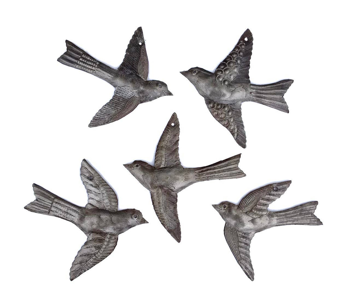 Haiti Fair Trade~ It's Cactus - Set of 5 Birds , Garden Home Decor, Metal Plaques 6"