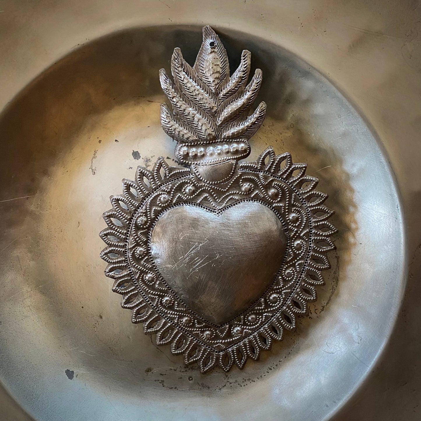 Haiti Fair Trade~ It's Cactus - Sacred Heart, Haiti Flaming Heart, Religious Folk Art 7"x10' Regular