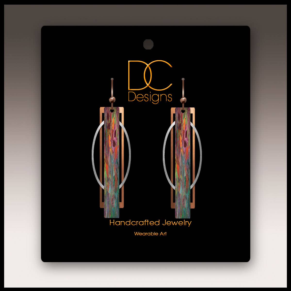 Illustrated Light & DC Designs - Orange Green Geometric Multilayer Metal Accent Handmade Earrings Regular