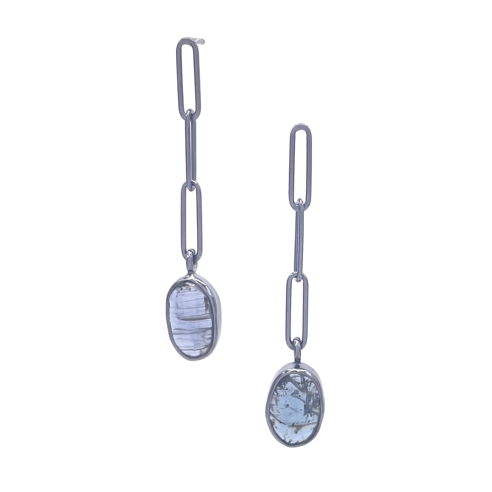 Emily Rogstad: Mini Link Kayanite Studs, Oxidized Sterling Silver